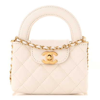 Chanel Shiny Aged Calfskin Quilted Mini Nano Kelly Shopper White 1 of 11
