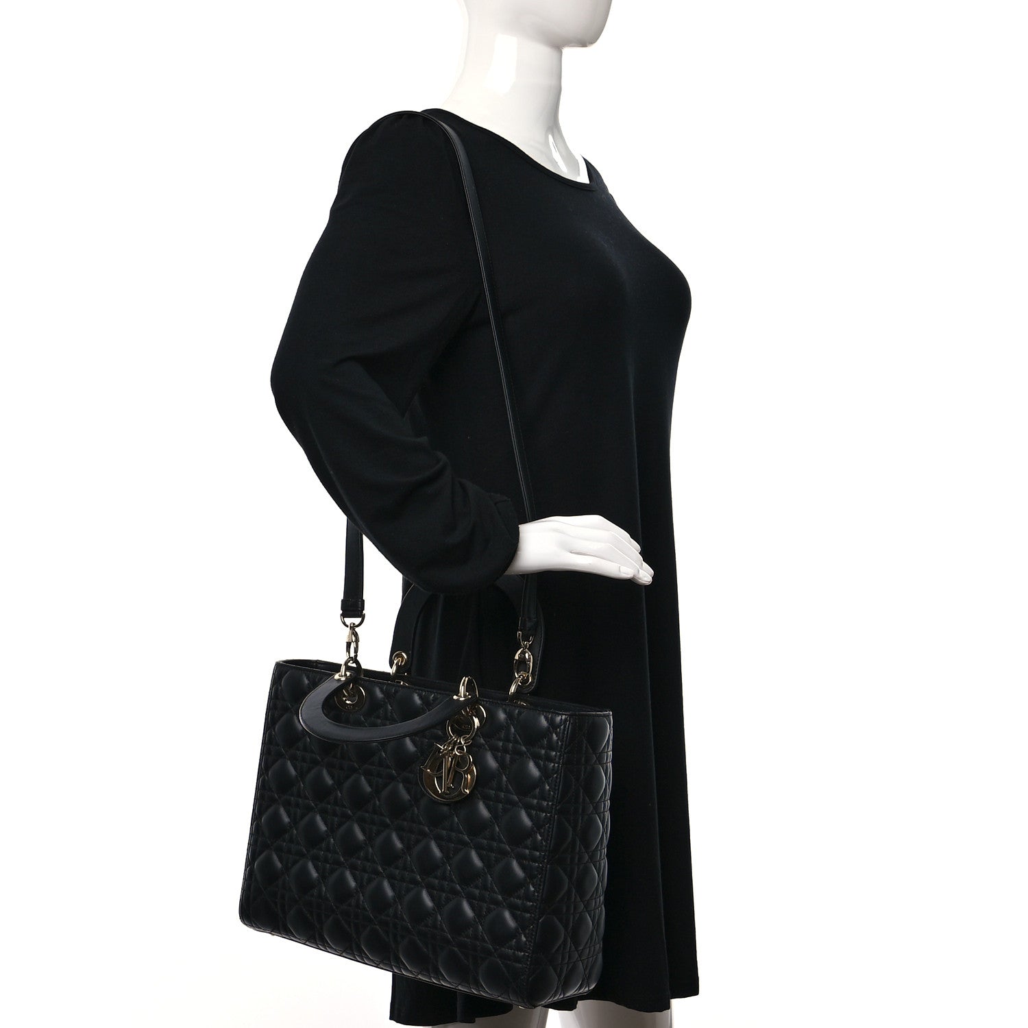 Christian Dior Lambskin Cannage Large Lady Dior Black 2 of 14