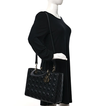 Christian Dior Lambskin Cannage Large Lady Dior Black 2 of 14