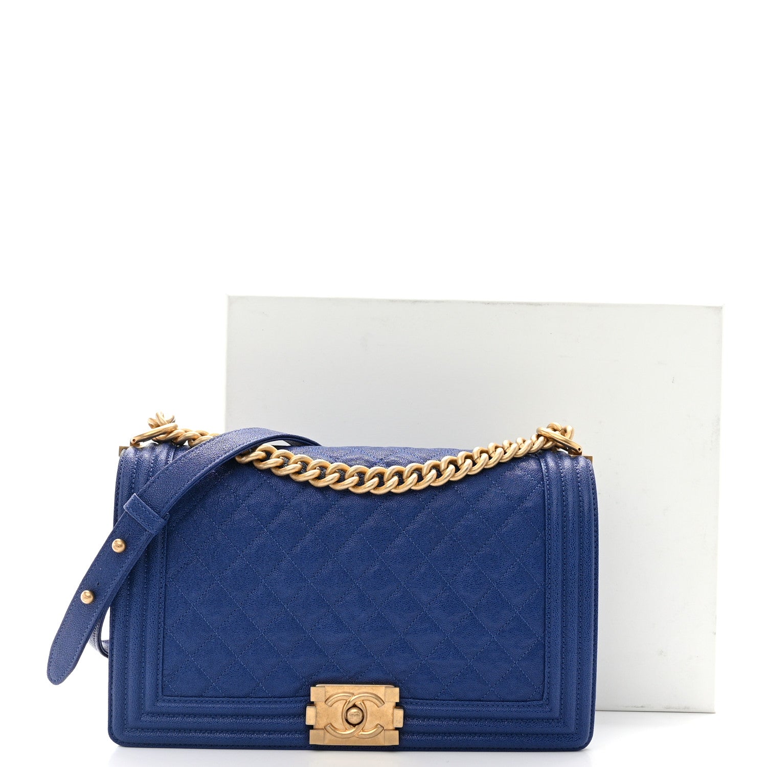 Chanel Caviar Quilted New Medium Boy Flap Dark Navy Blue 11 of 11