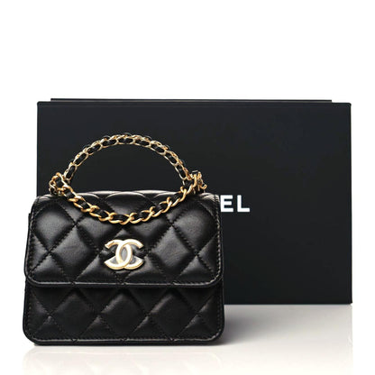 Chanel Lambskin Quilted Chain Top Handle Clutch With Chain Black 11 of 11
