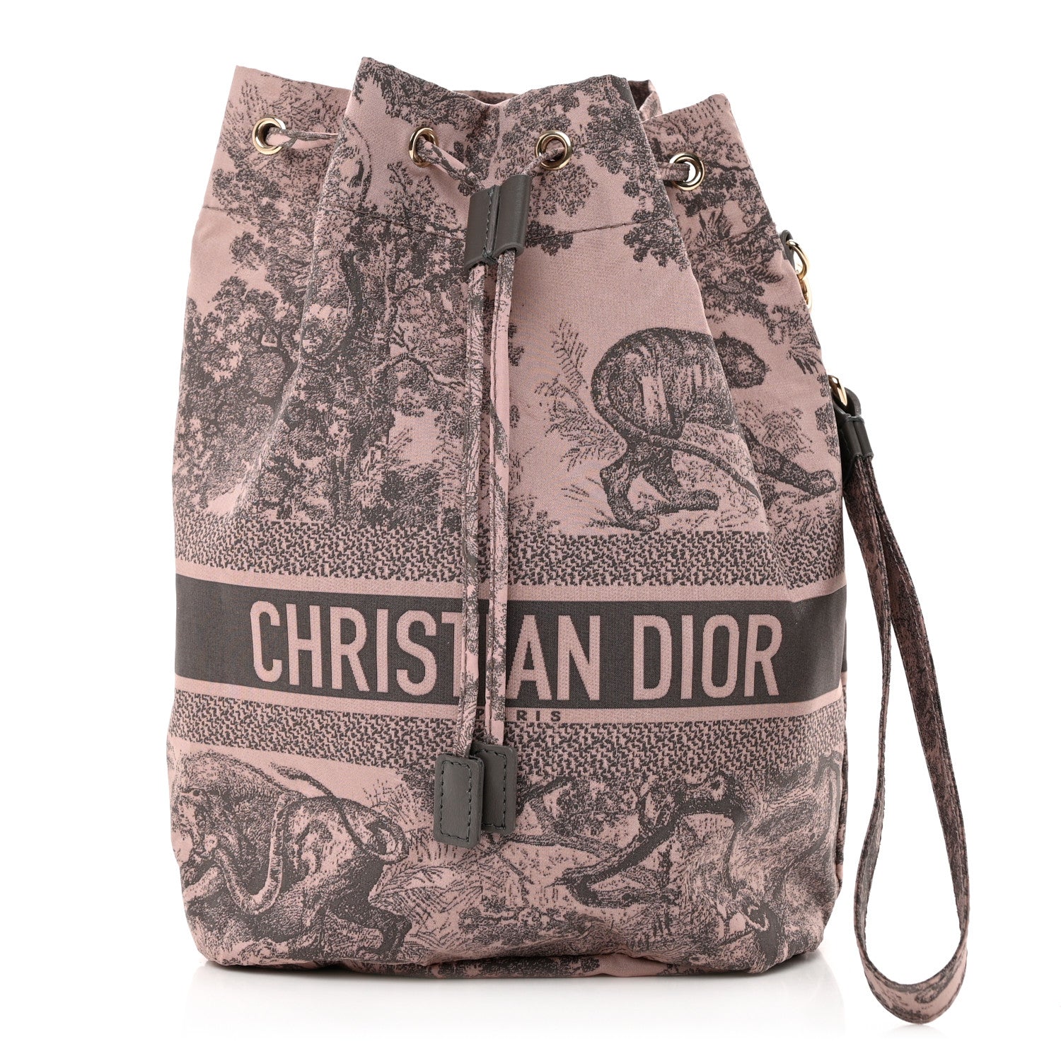 Christian Dior Technical Fabric Embroidered Toile De Jouy Sauvage DiorTravel Pouch Pink Gray 1 of 7