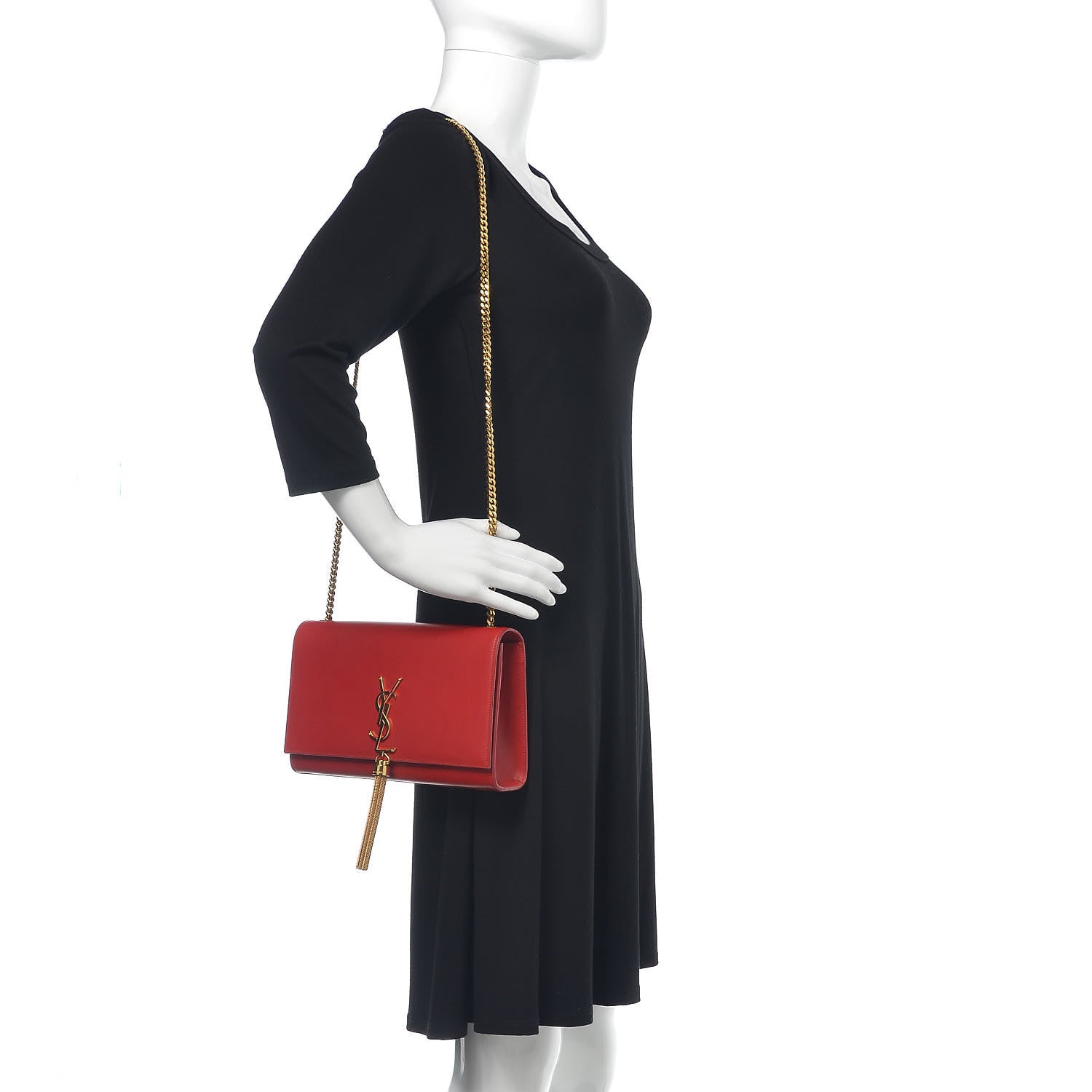 Saint Laurent Smooth Calfskin Medium Classic Monogram Kate Tassel Satchel Lipstick Red 2 of 15