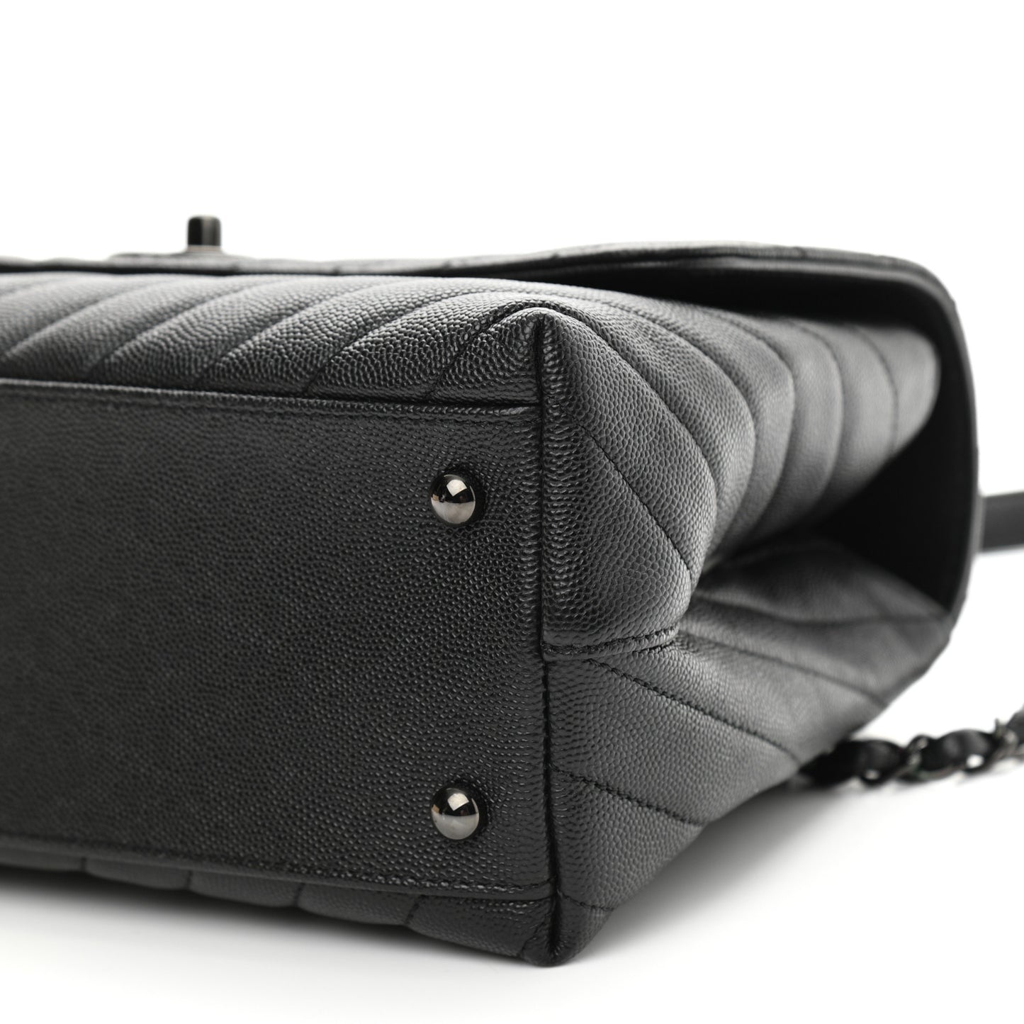 Caviar Chevron Quilted Small Coco Handle Flap So Black