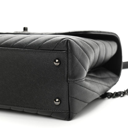 Chanel Caviar Chevron Quilted Small Coco Handle Flap So Black 10 of 10
