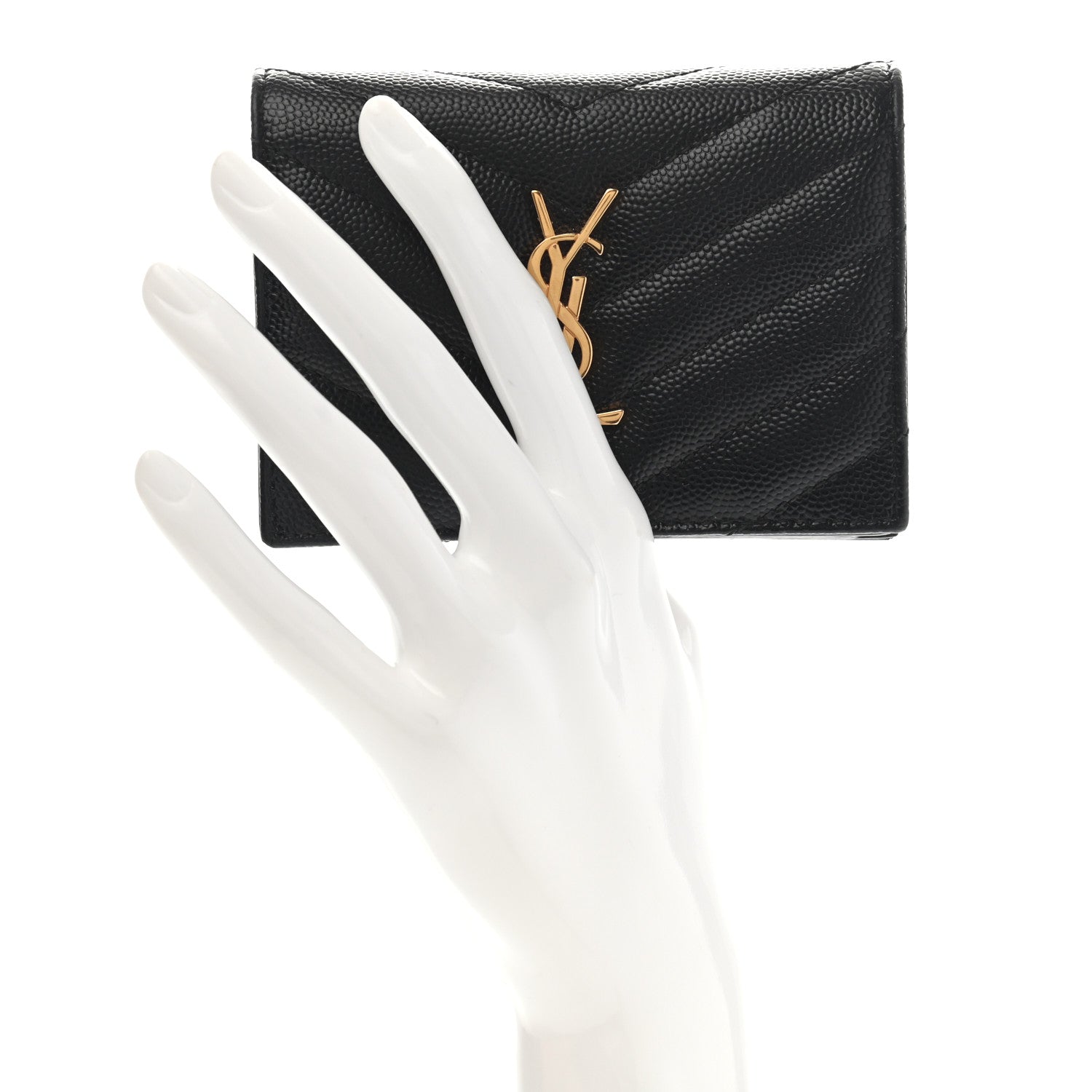 Saint Laurent Grain De Poudre Matelasse Chevron Monogram Card Case Black 4 of 7