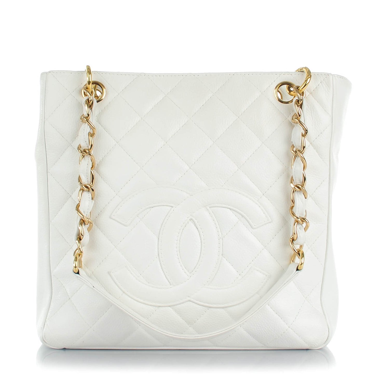 Caviar Quilted Petit Shopping Tote PST White