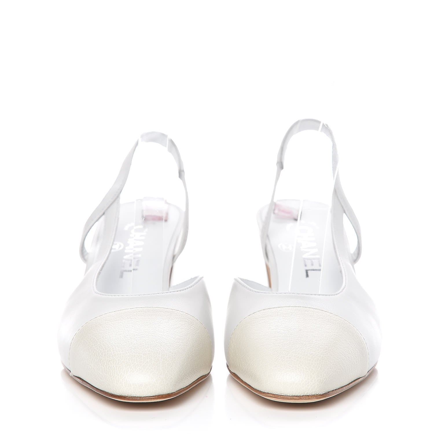 Chanel Lambskin Goatskin Cap Toe CC Slingback Sandals 37 White 2 of 8