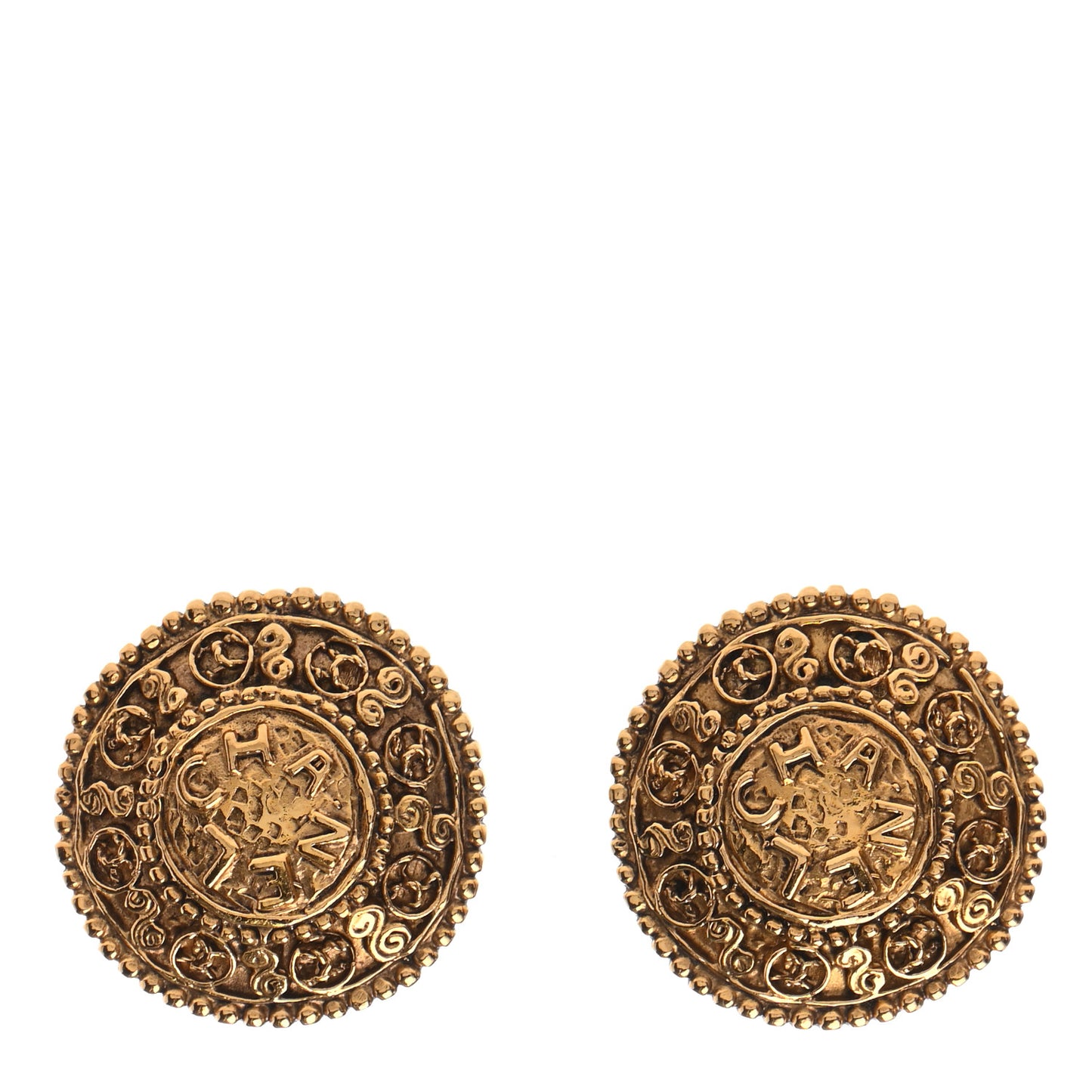 CC Button Clip On Earrings Gold