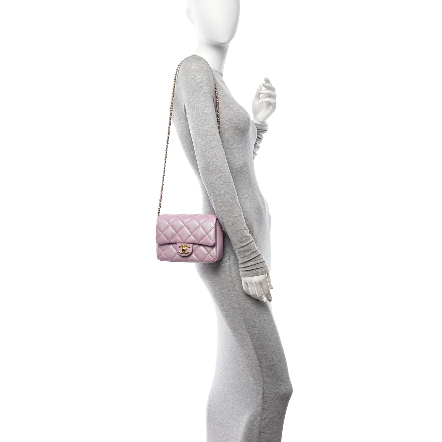 Iridescent Caviar Quilted Mini My Perfect Flap Pink