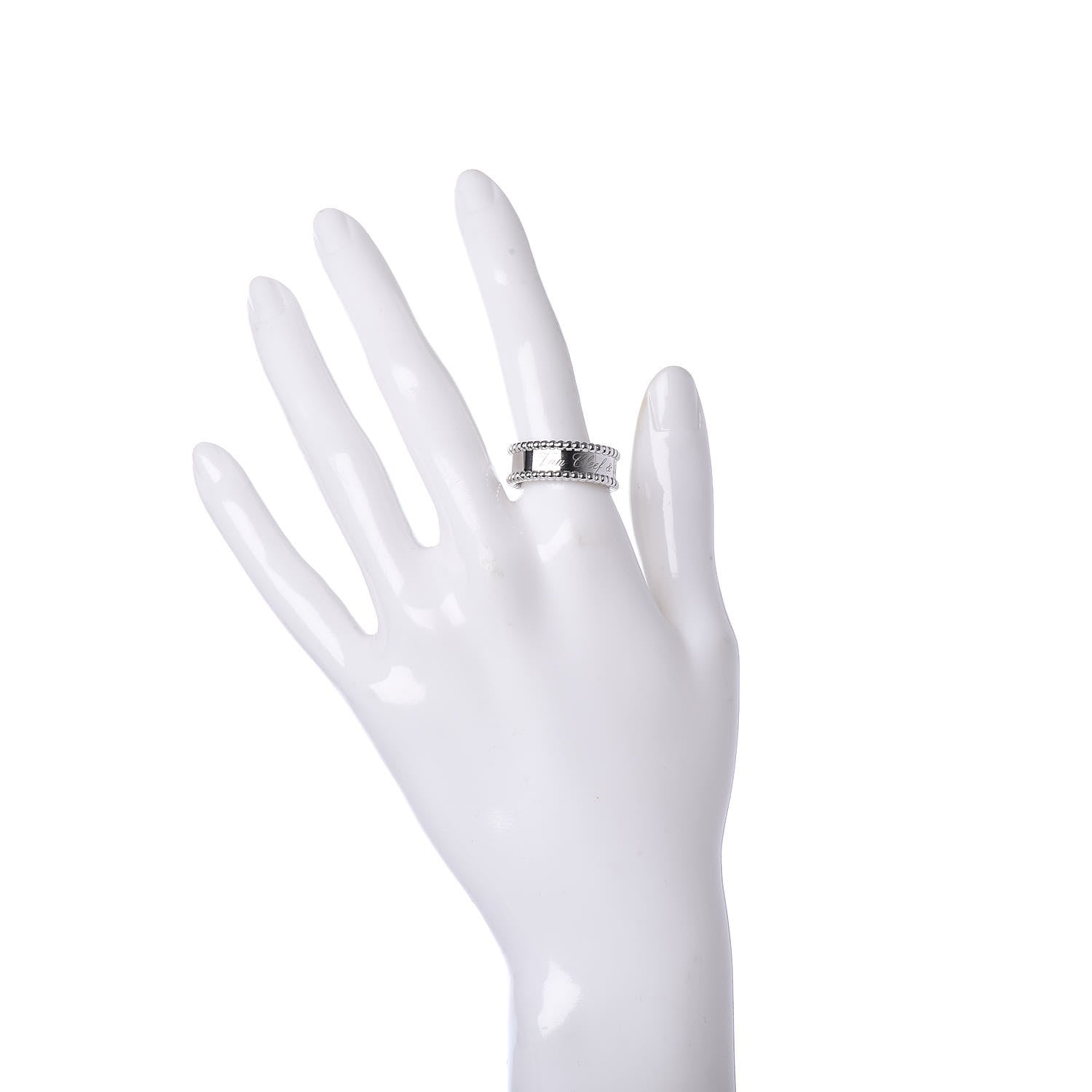 Van Cleef & Arpels 18K White Gold Perlee Signature Ring 57 8 2 of 6