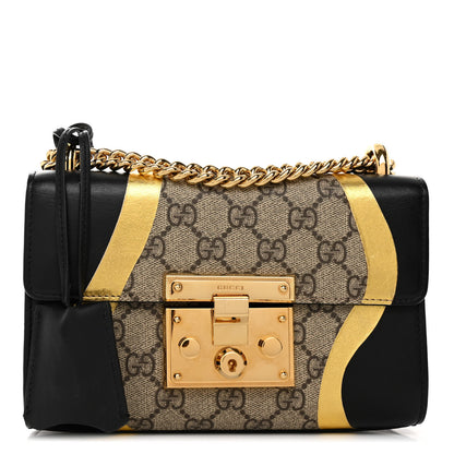 Gucci Calfskin GG Supreme Monogram Small Padlock Shoulder Bag Black Gold 1 of 11