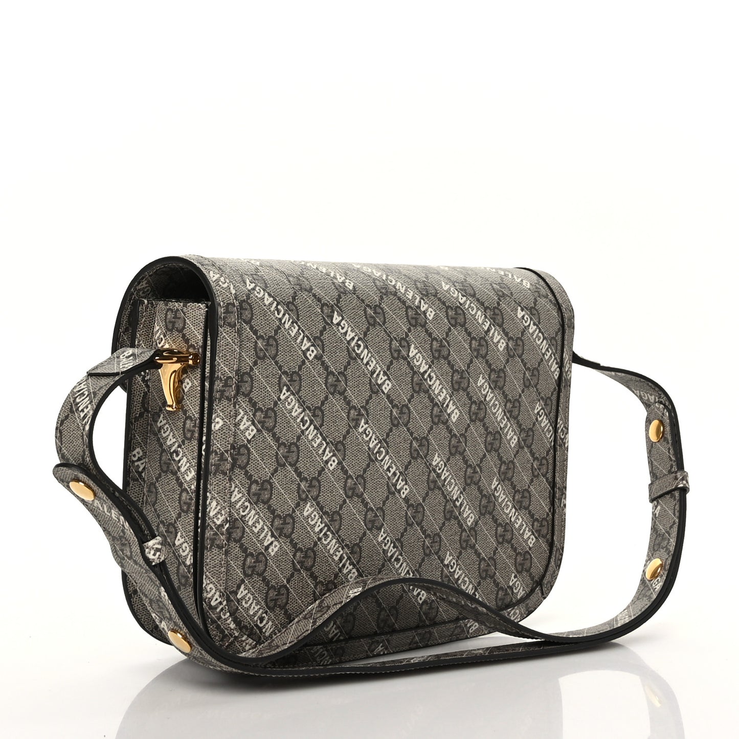X BALENCIAGA GG Supreme Monogram Logo Print Horsebit 1955 Shoulder Bag Beige Ebony