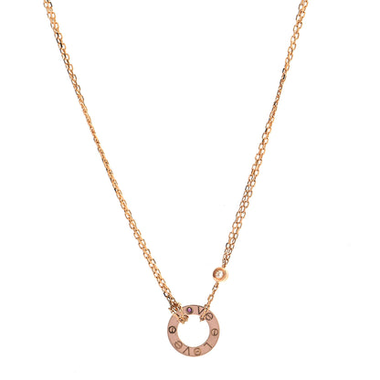 Cartier 18K Pink Gold 1 Diamond 1 Pink Sapphire LOVE Necklace 1 of 4