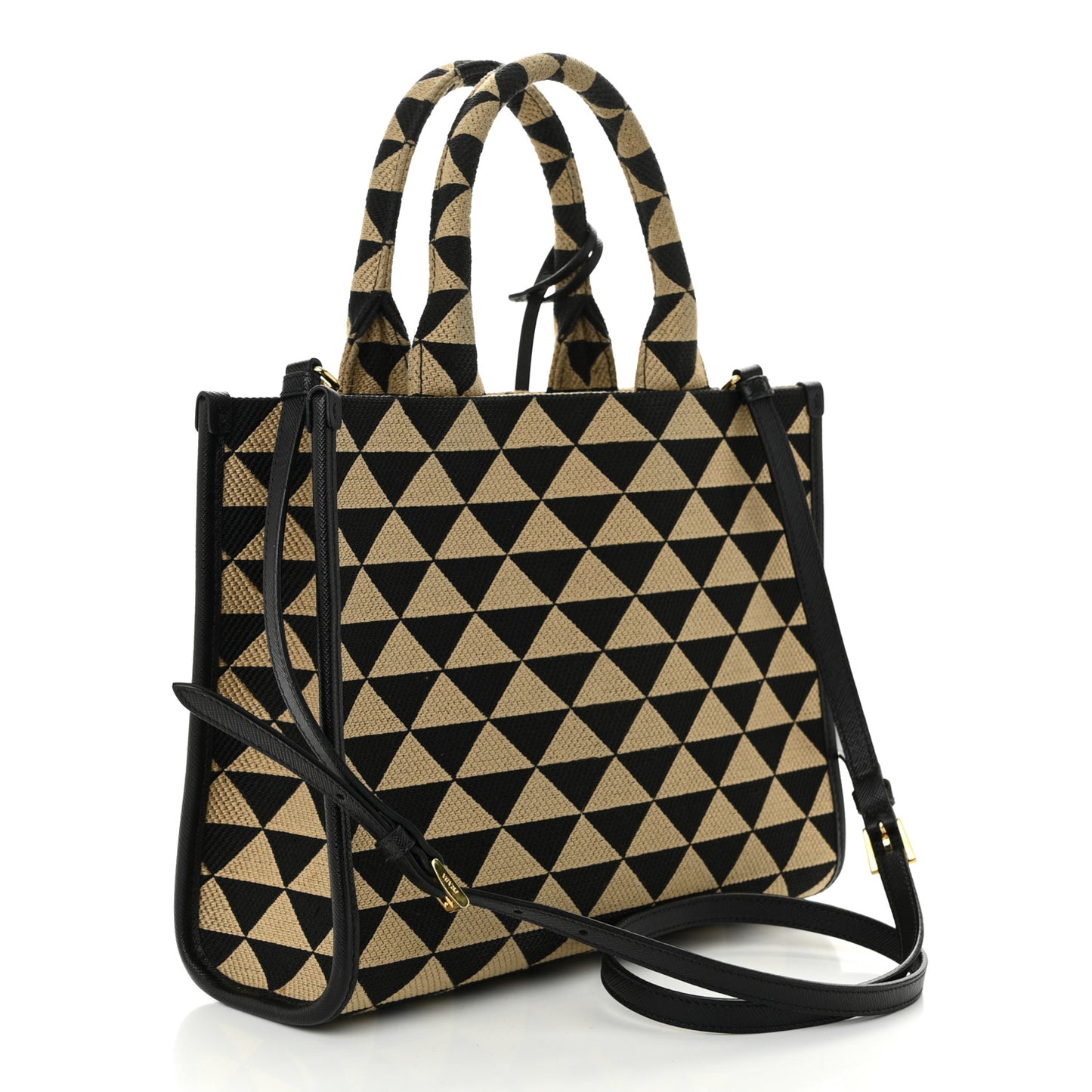 Jacquard Saffiano Triangolo Symbole Embroidered Small Tote Black Corda