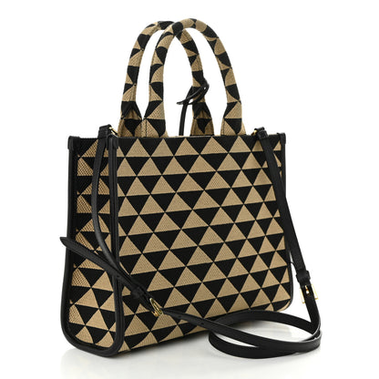 Prada Jacquard Saffiano Triangolo Symbole Embroidered Small Tote Black Corda 3 of 11