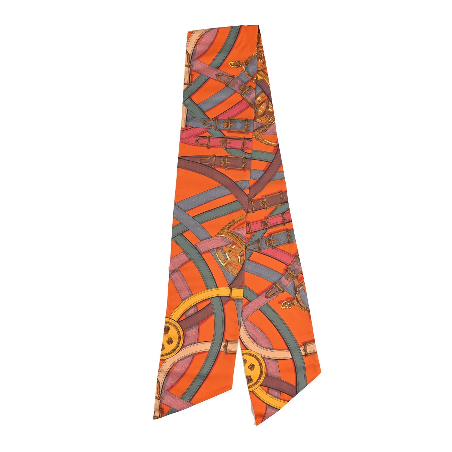 Silk Cavalcadour Maxi Twilly Orange Argile Bouton D Or