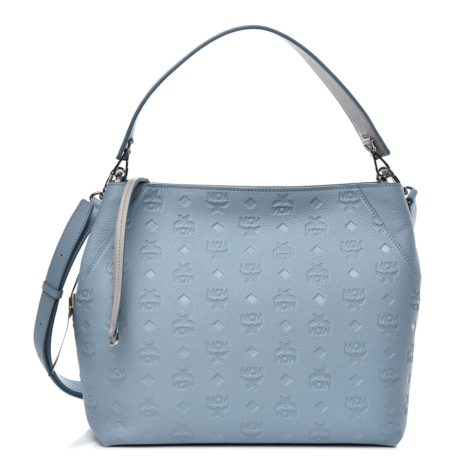MCM Grained Calfskin Monogram Medium Klara Hobo Sky Blue 1 of 8