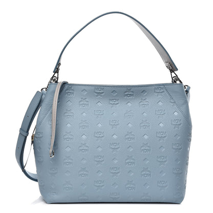 MCM Grained Calfskin Monogram Medium Klara Hobo Sky Blue 1 of 8