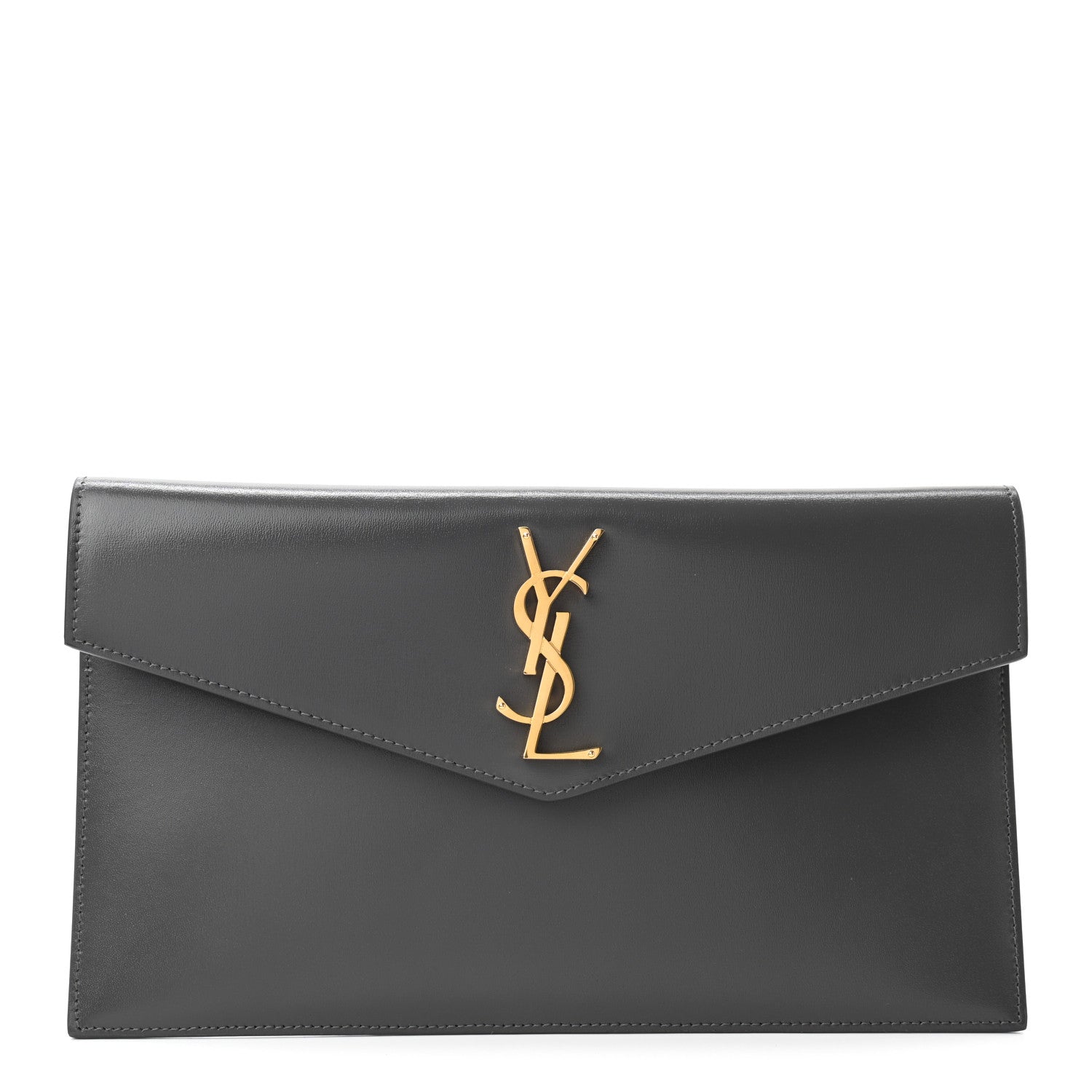 Saint Laurent Smooth Shiny Calfskin Uptown Pouch Storm 1 of 7
