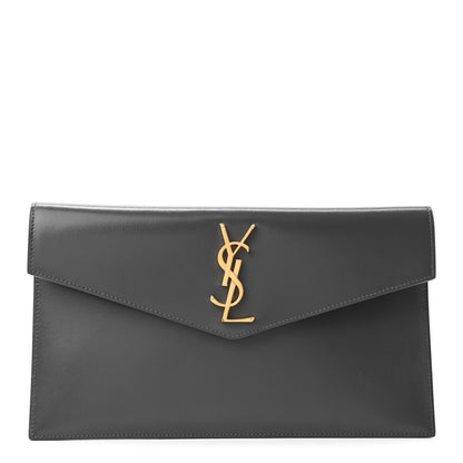 Saint Laurent Smooth Shiny Calfskin Uptown Pouch Storm 1 of 7