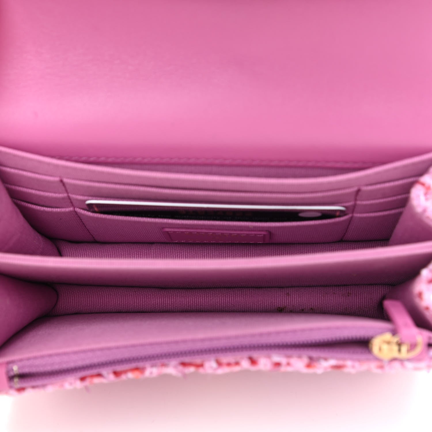Chanel Tweed Enamel Quilted Pending CC Mini Wallet On Chain WOC Pink Purple 5 of 12