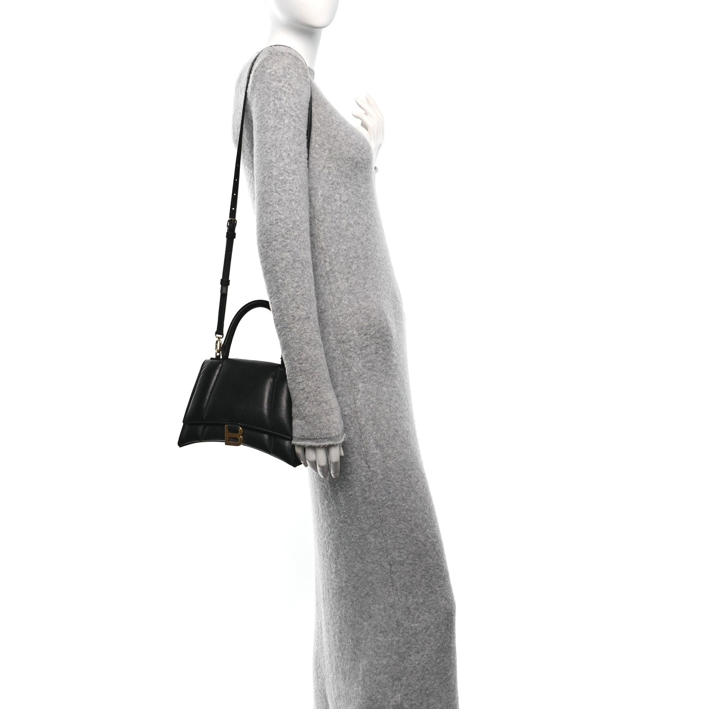 Nappa Calfskin Puffy Small Hourglass Top Handle Bag Black