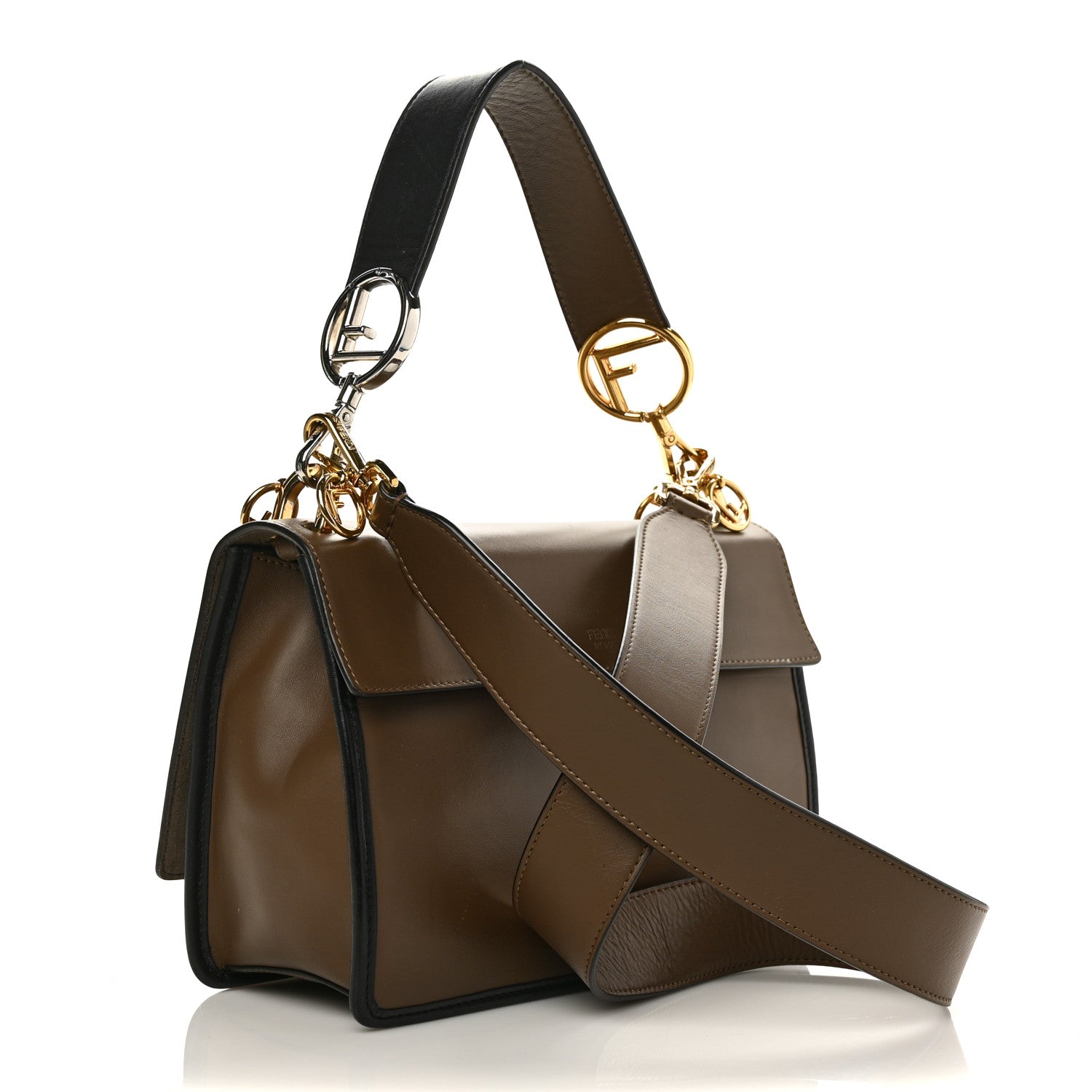 Fendi Vitello Century F is Fendi Bi-Color FF 1974 Embossed Kan I Shoulder Bag Maya Black 3 of 12