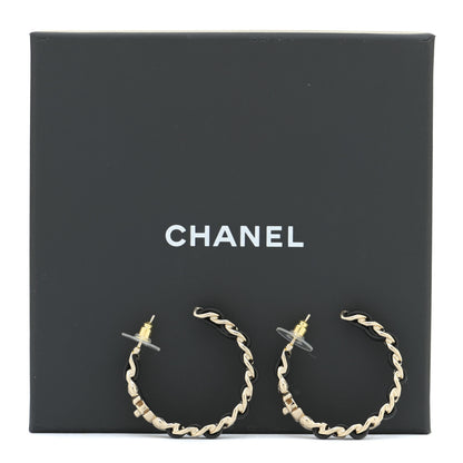 Chanel Lambskin CC Turnlock Chain Hoop Earrings Gold Black 5 of 5