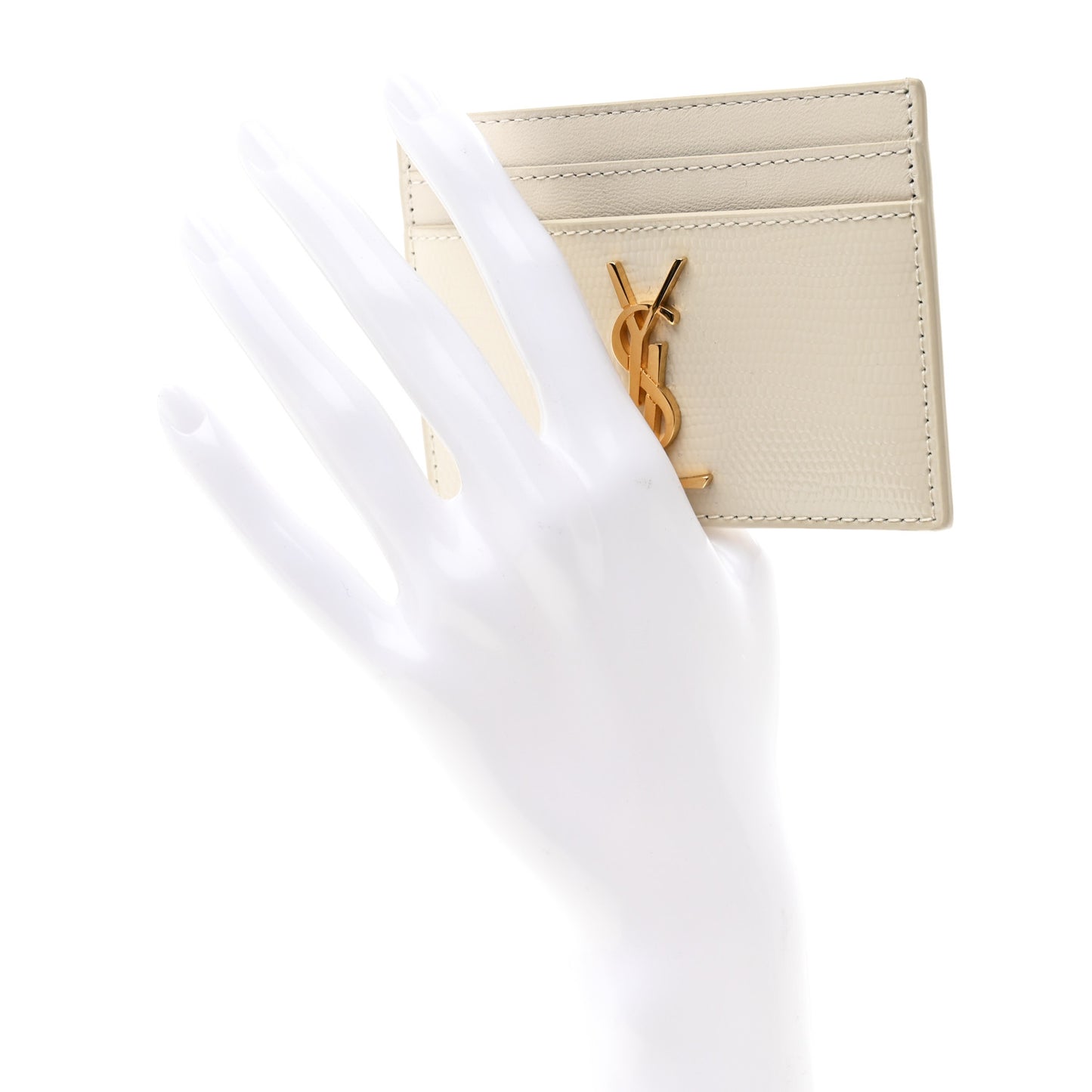 Calfskin Crocodile Embossed Monogram Credit Card Case Crema Soft