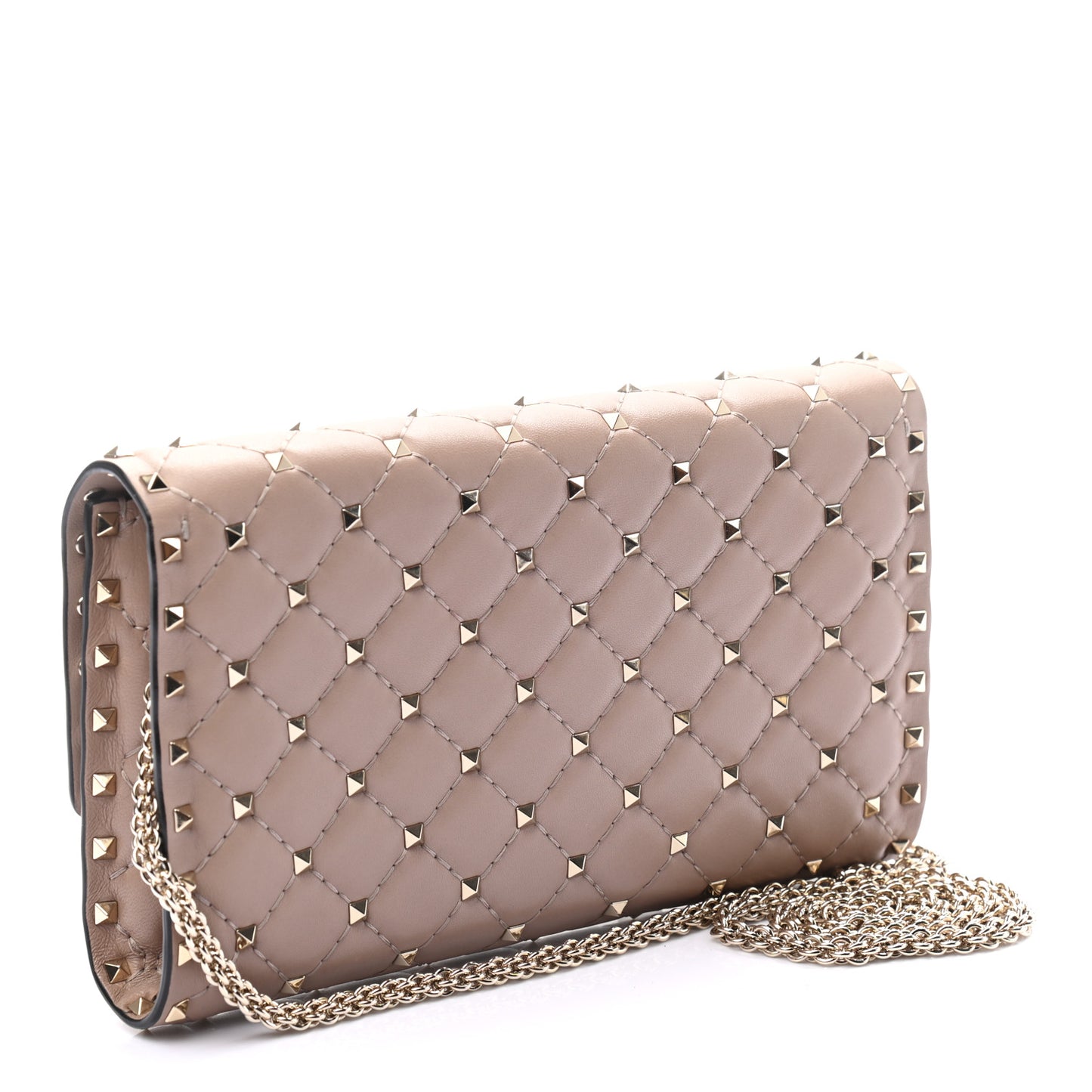 Lambskin Rockstud Spike Wallet on Chain Poudre