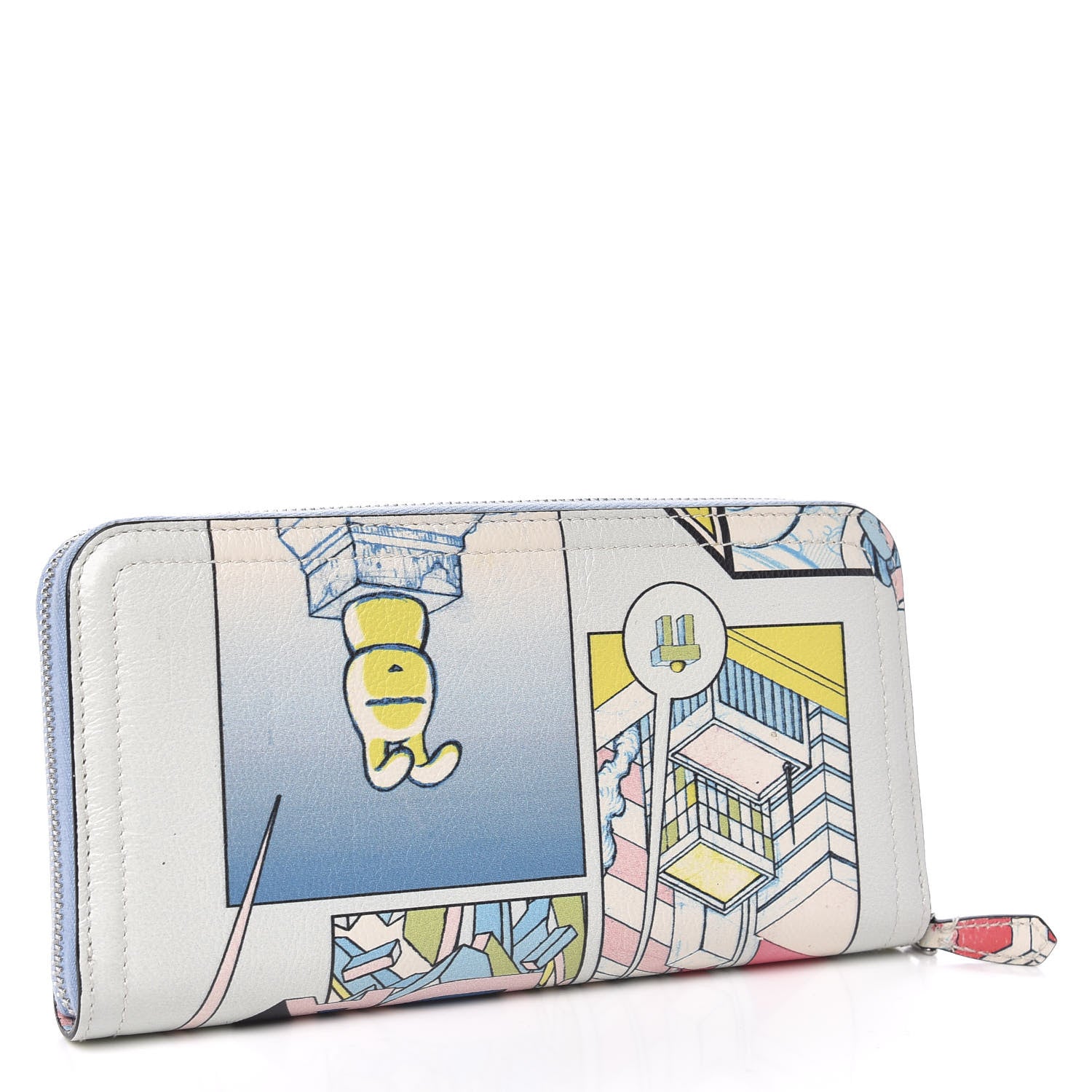Prada X JAMES JEAN Glace Calf Comic Print Zip Around Wallet Cielo Astral 3 of 7