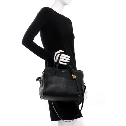 Alexander McQueen Pebbled Calfskin Small Skull Padlock Zip Around Tote Black 3 of 8