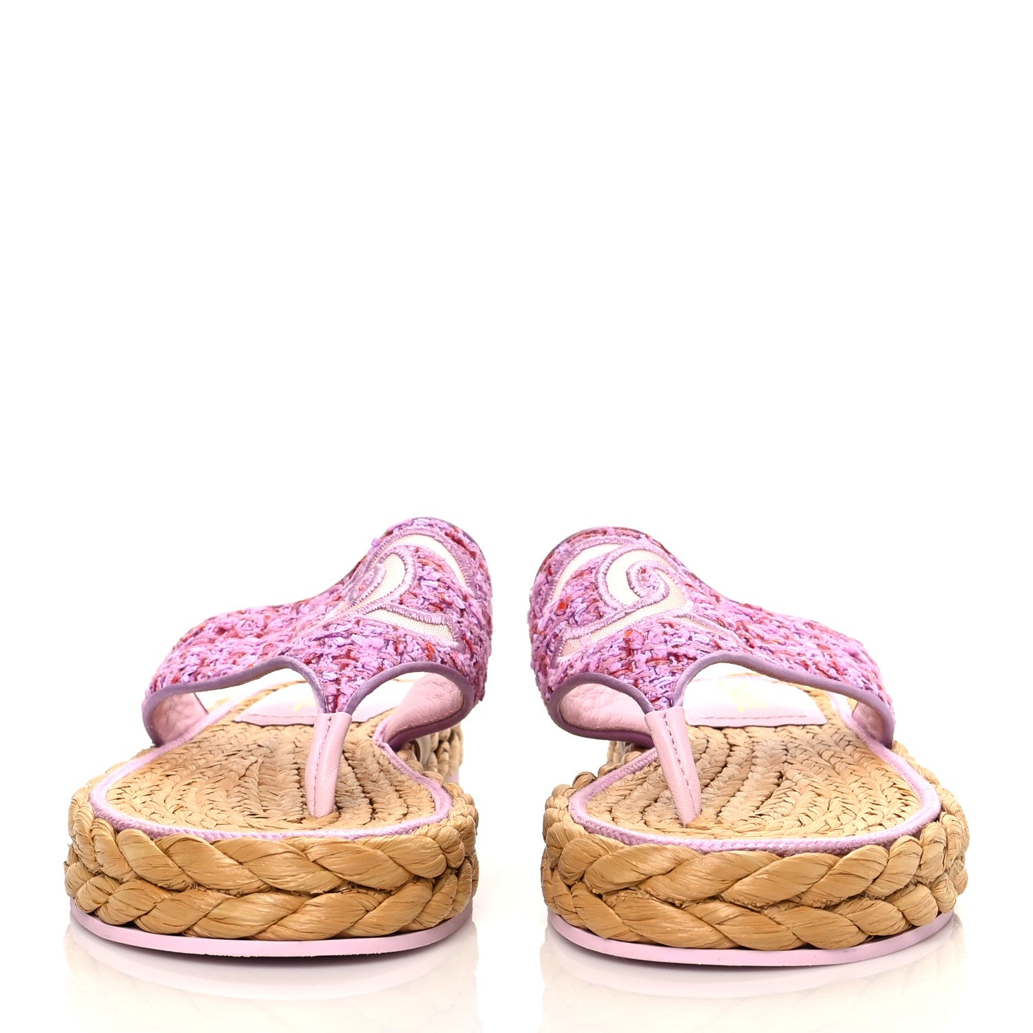 Chanel Tweed CC Thong Sandals 38.5 Light Purple Pink Red 2 of 11