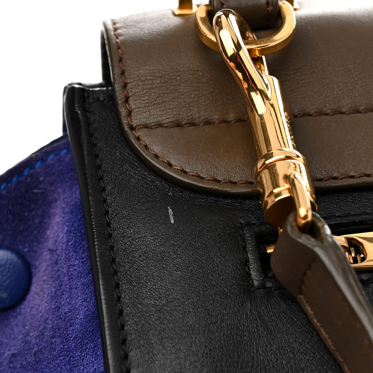 Smooth Calfskin Suede Medium Tri-Color Trapeze Indigo