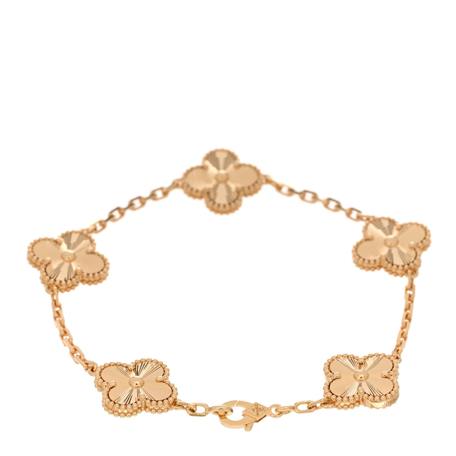 Van Cleef & Arpels 18K Yellow Gold 5 Motifs Guilloche Vintage Alhambra Bracelet 2 of 5