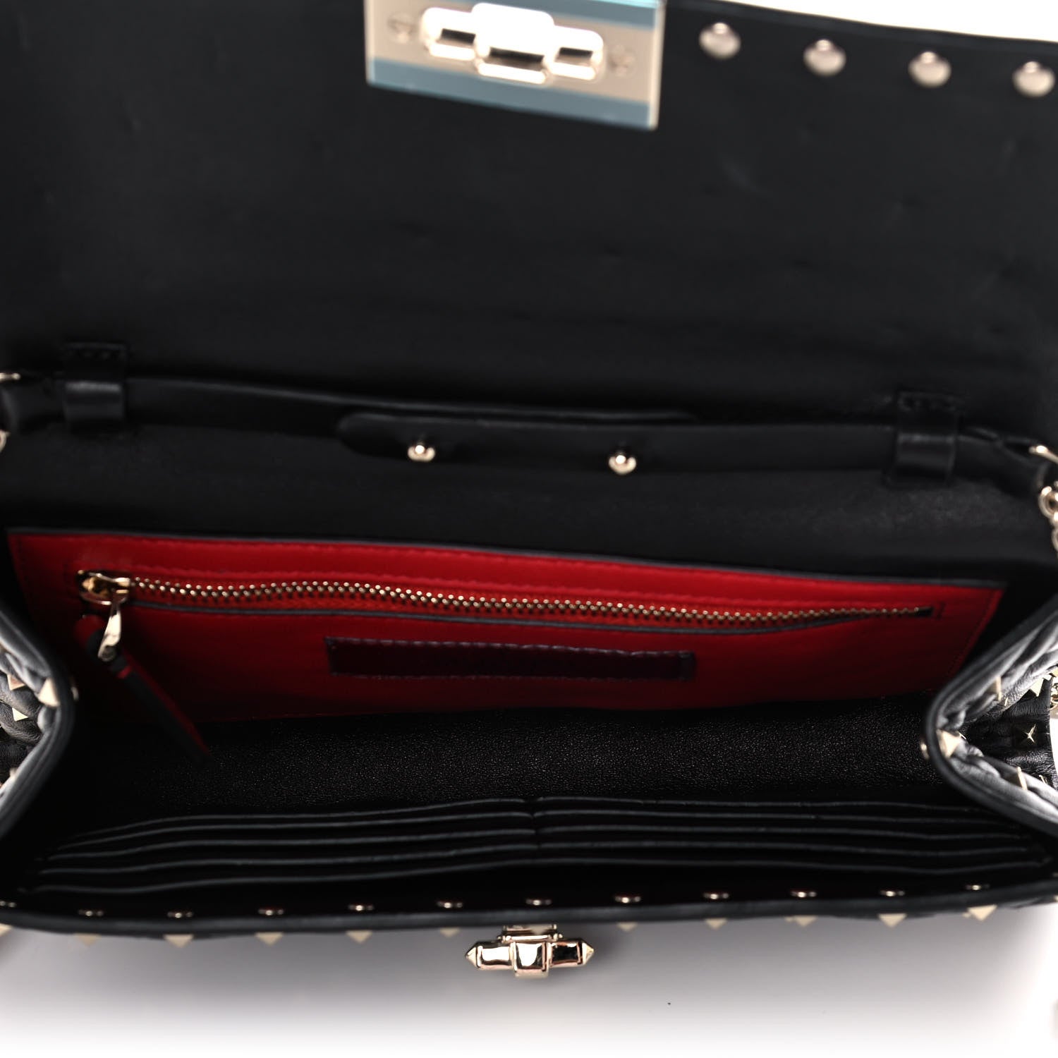 Valentino Garavani Lambskin Rockstud Spike Wallet on Chain Black 7 of 12