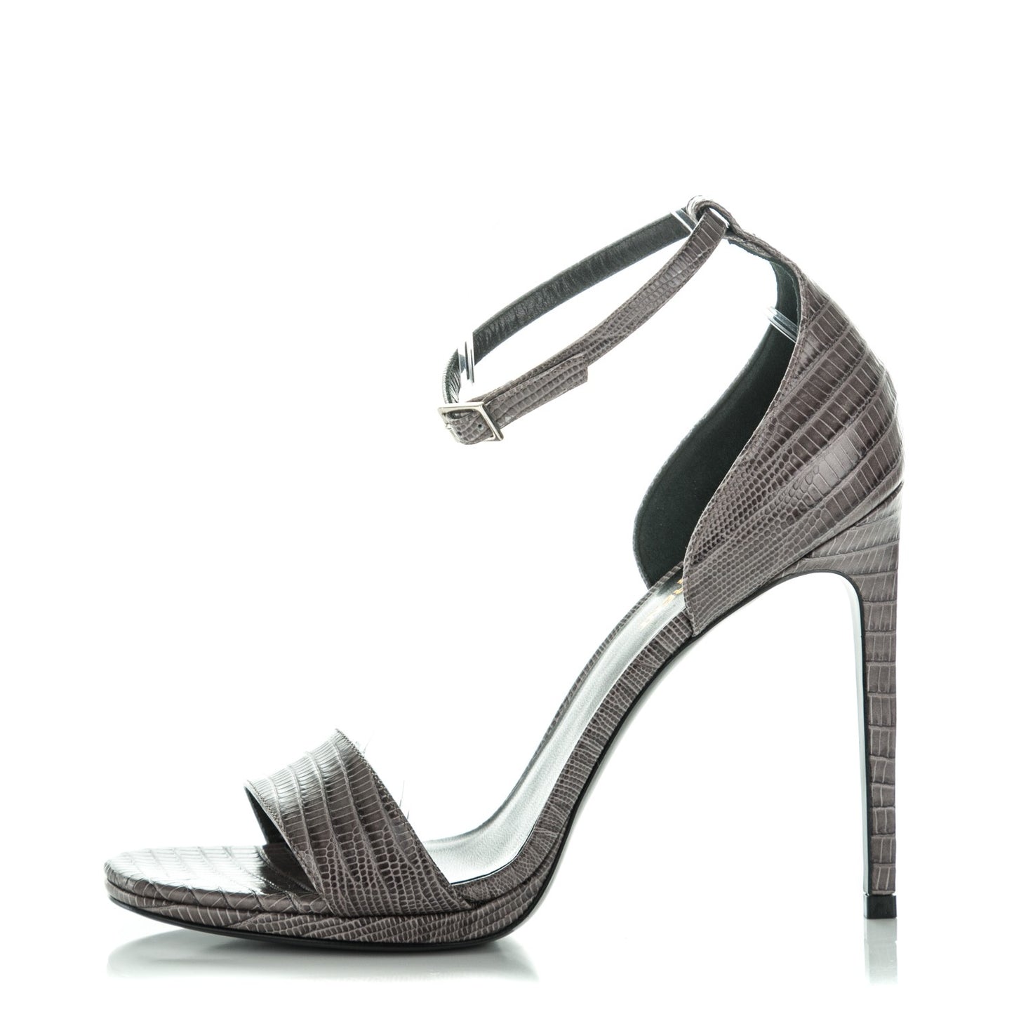 Lizard Calfskin Embossed Jane 105 Ankle Strap Sandals 39.5 Earth