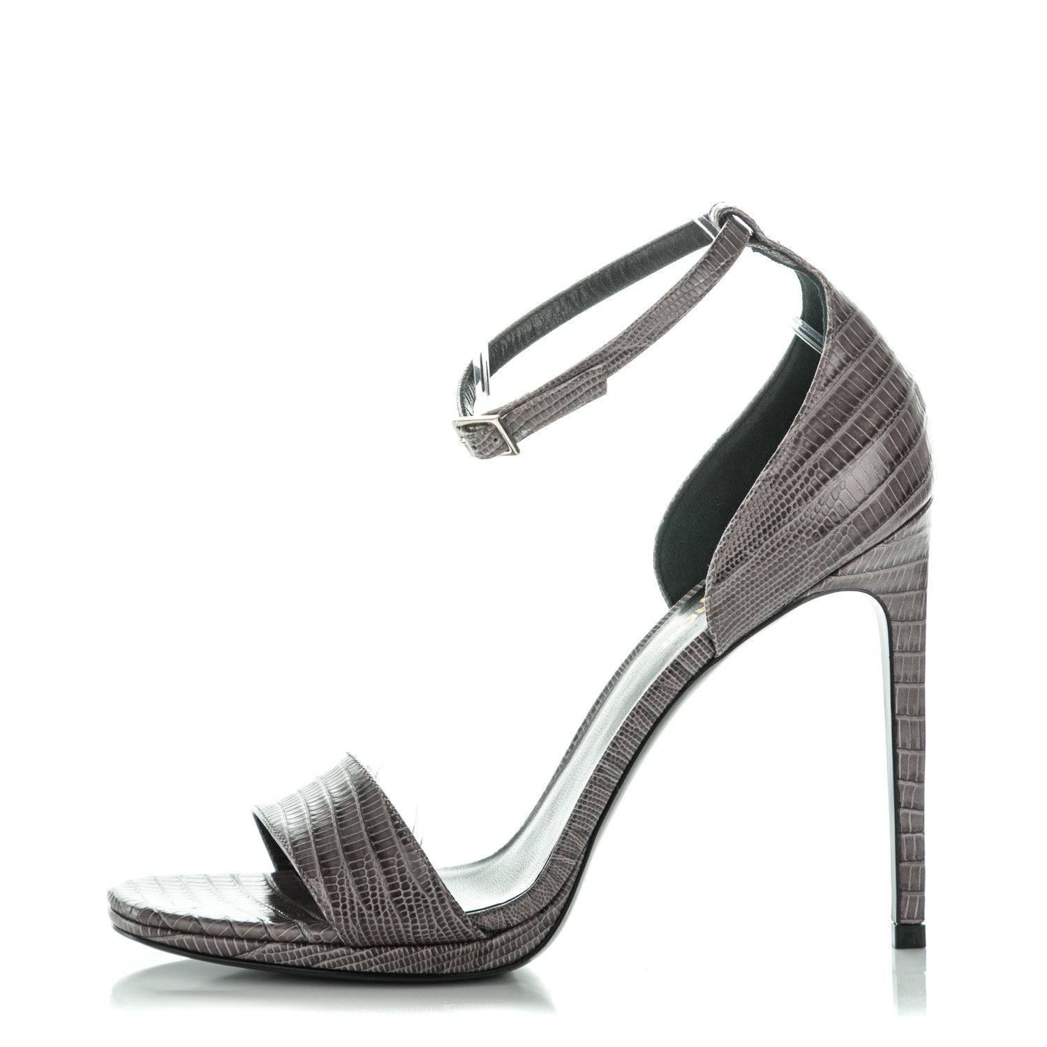 Saint Laurent Lizard Calfskin Embossed Jane 105 Ankle Strap Sandals 39.5 Earth 1 of 7