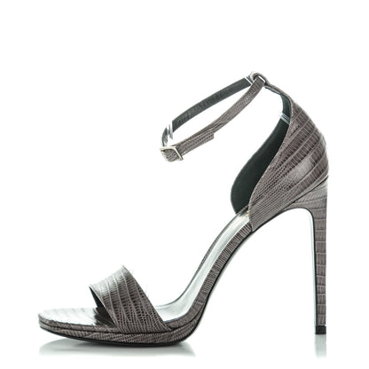 Saint Laurent Lizard Calfskin Embossed Jane 105 Ankle Strap Sandals 39.5 Earth 1 of 7