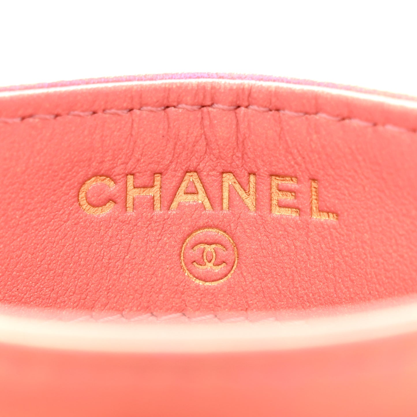 Iridescent Calfskin Quilted Chanel 19 Card Holder Pink