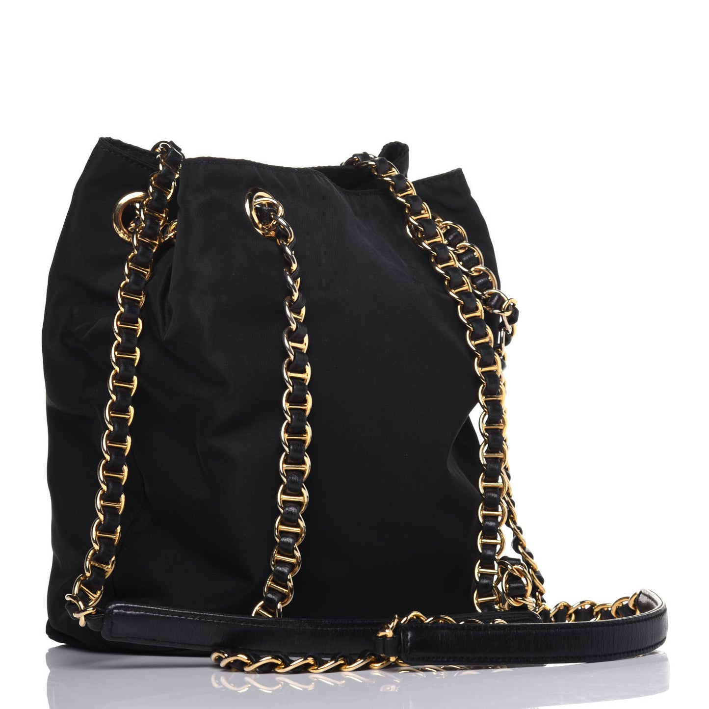 Nylon Tessuto Acciaio Chain Shoulder Bag Black