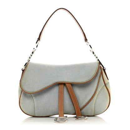 Christian Dior Denim Calfskin Double Saddle Bag Light Blue 1 of 10