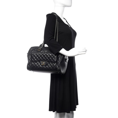 Chanel Grained Calfskin Quilted Large Casual Pocket Bowling Bag Black 2 of 14