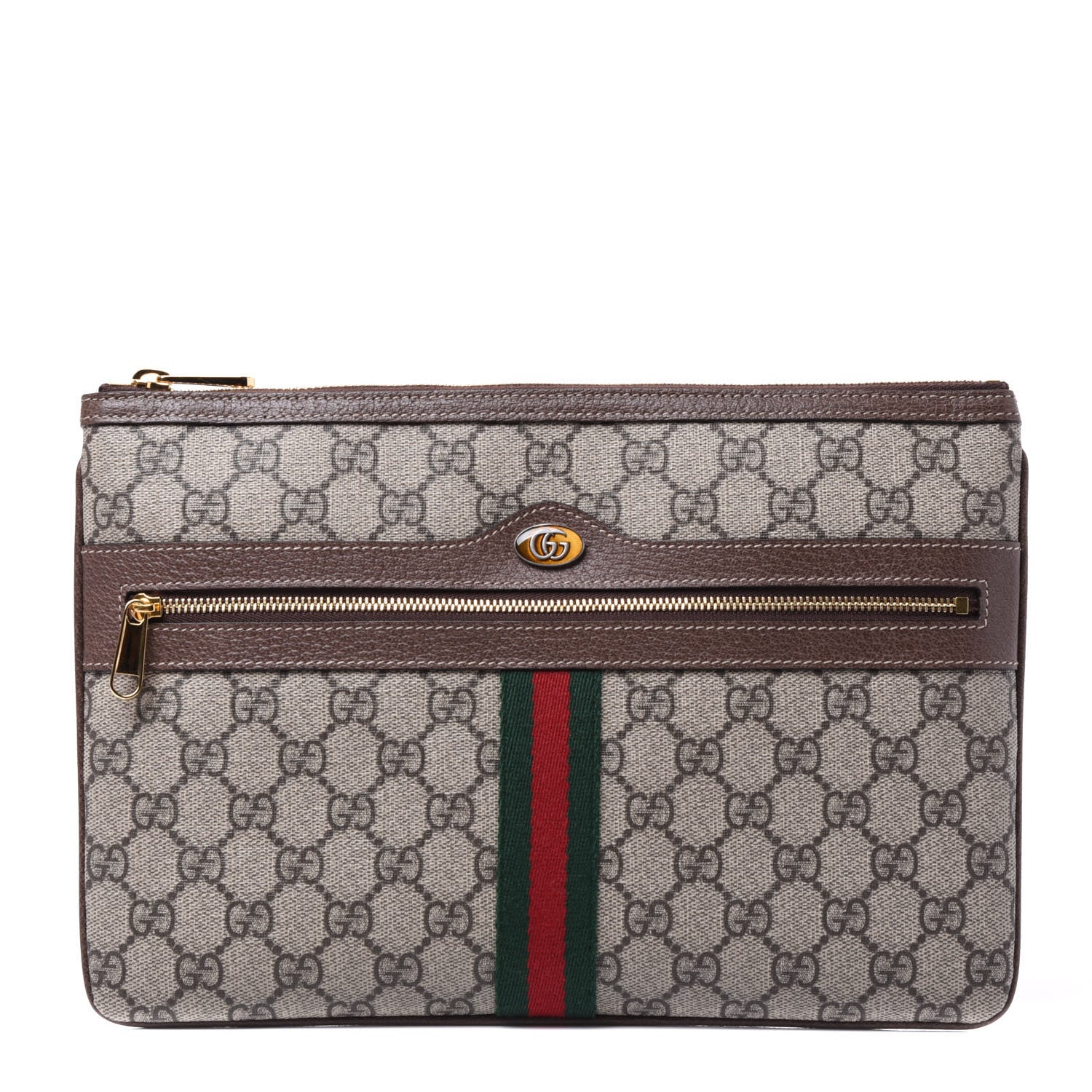 Gucci GG Supreme Monogram Large Ophidia Pouch Clutch Brown 1 of 9