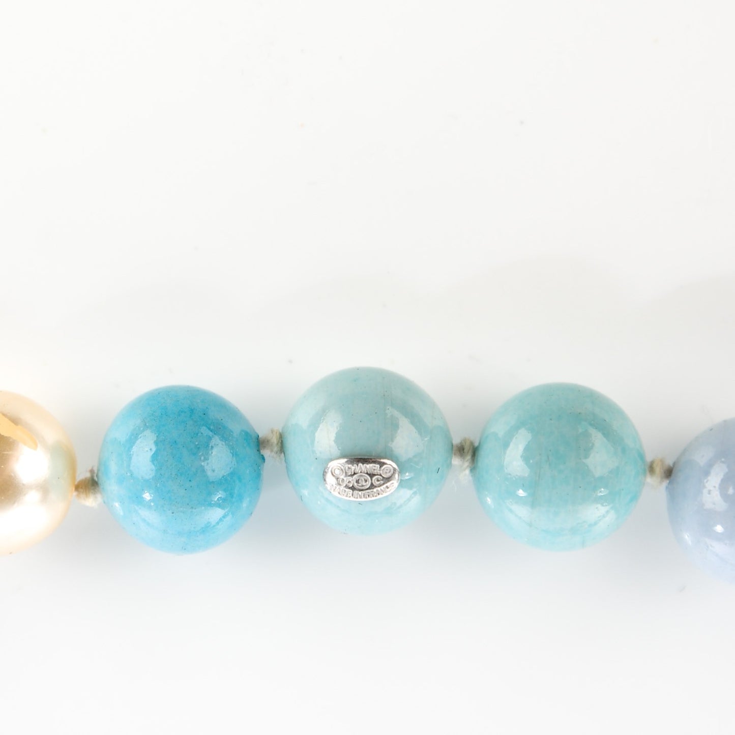 Pearl CC Beaded Long Necklace Blue