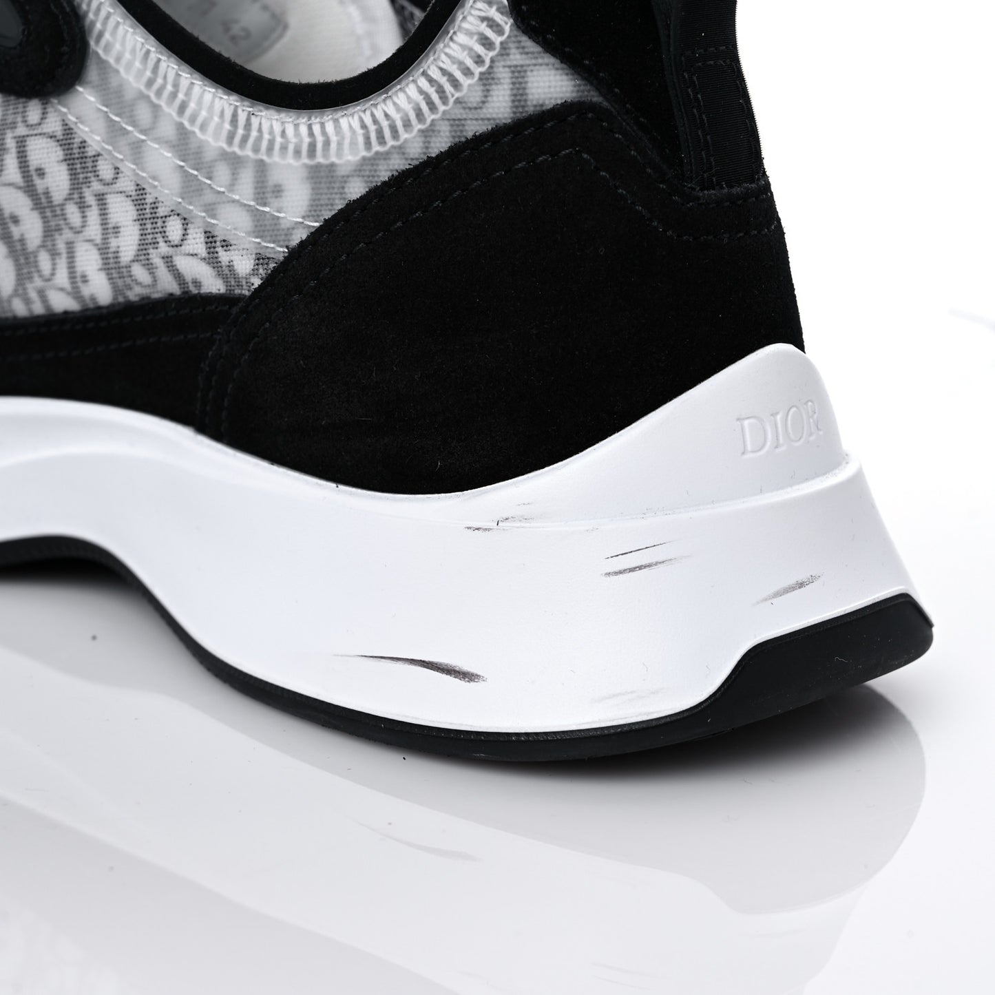 Suede Technical Mesh Oblique Mens B25 Runner Sneakers 42 Black White