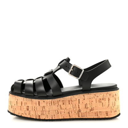Prada Foam Rubber Cork Triangle Logo Platform Cage Sandals  40 Black 1 of 10