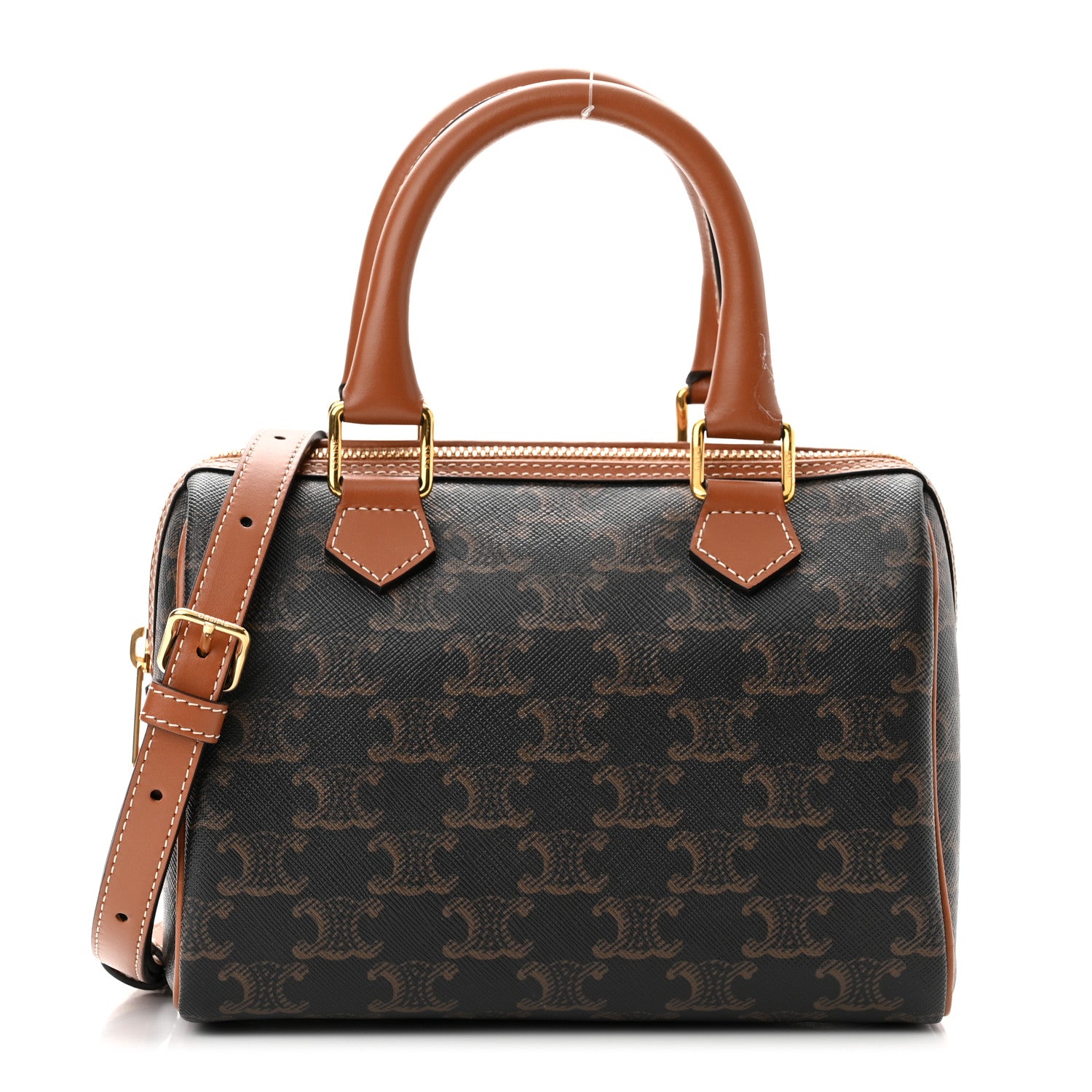 Celine Triomphe Canvas Calfskin Small Boston Bag Tan 1 of 8