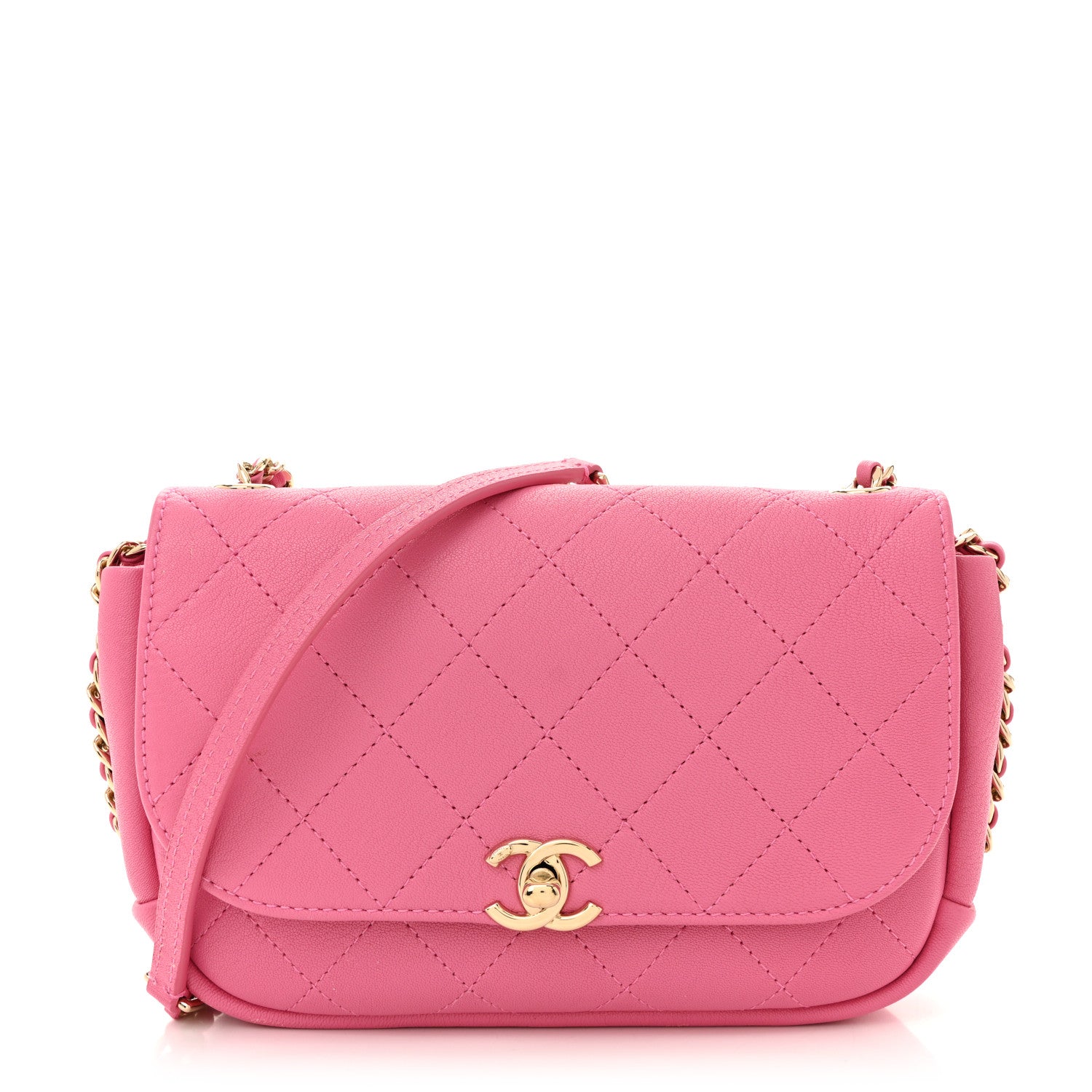 Chanel Goatskin Stitched Casual Trip Single Flap Pink 1 of 13